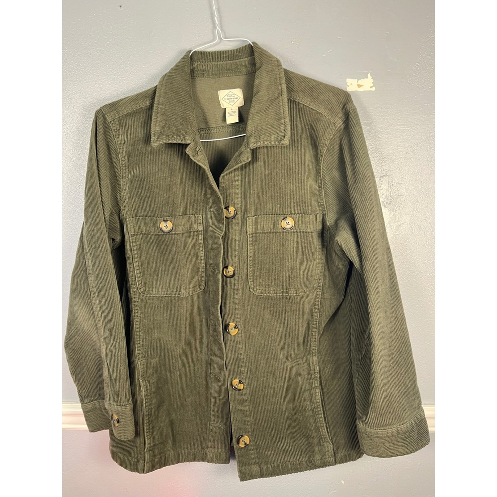 ST. JOHNS BAY Corduroy Shirt Jacket Mens L Olive Green Workwear Shacket